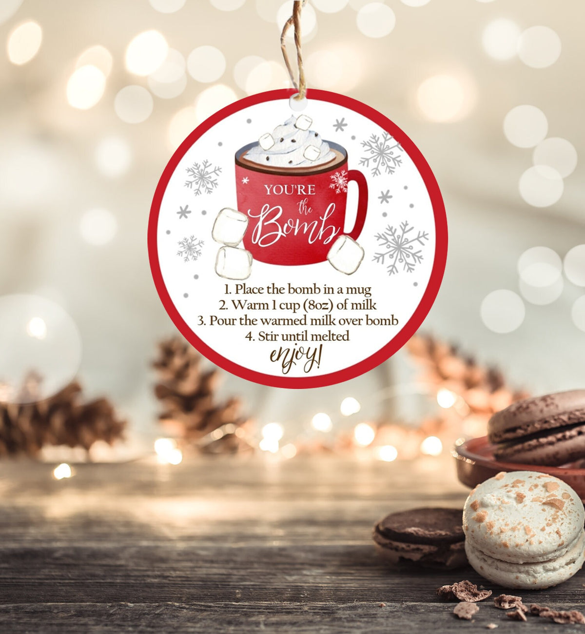 Editable Hot Chocolate Bomb Tags Bomb Instructions Cookies and Cocoa Favor Tags Winter Christmas You&#39;re The Bomb Digital PRINTABLE 0353