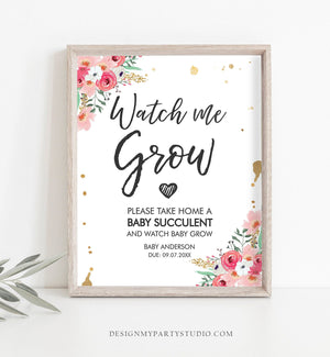 Editable Watch Me Grow Baby Shower Favors Watch Me Grow Sign Favor Sign Succulent Sign Floral Take a Succulent Template Corjl PRINTABLE 0030