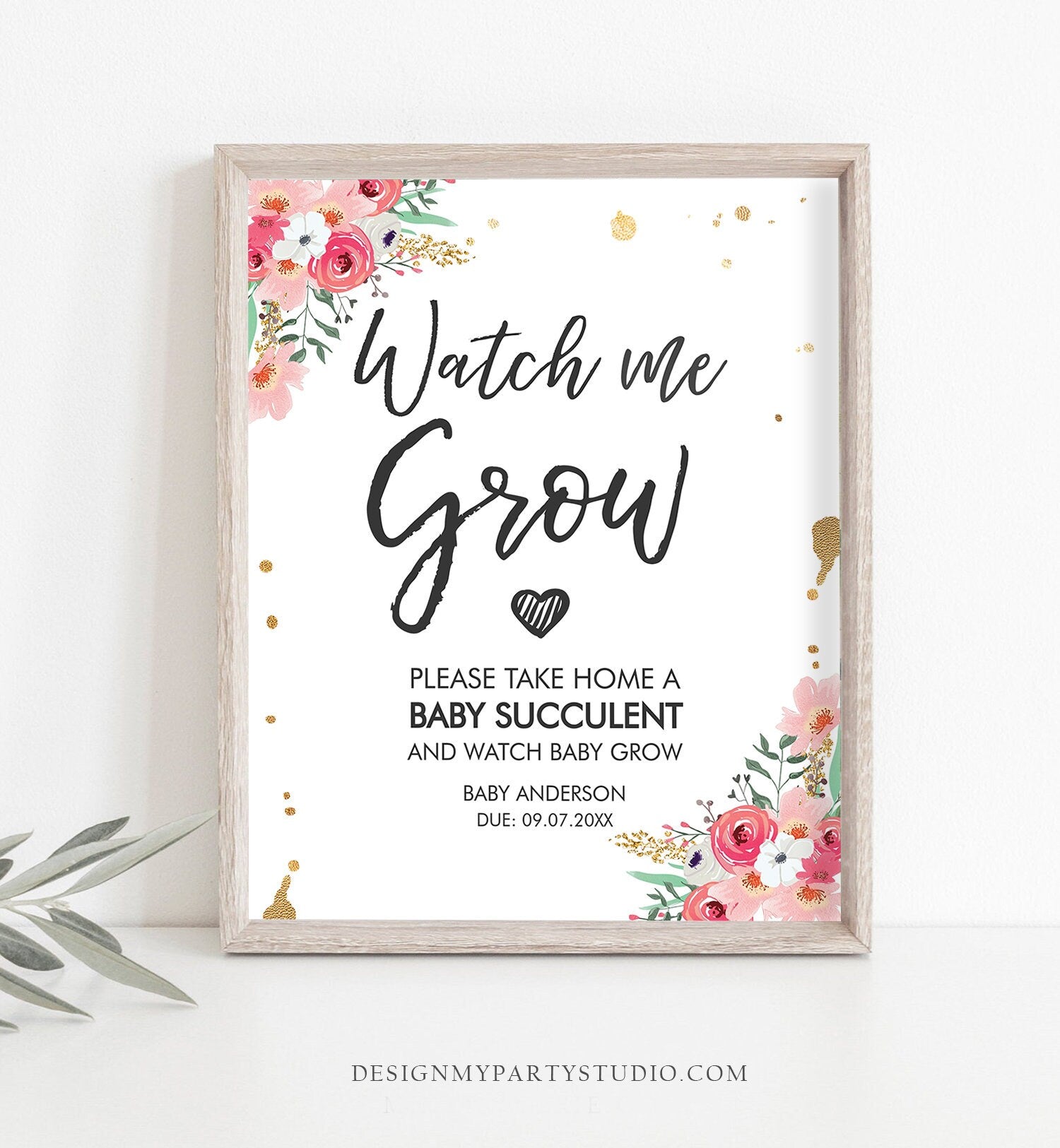 succulent watch me grow Editable Watch Me Grow Baby Shower Favors Watch Me Grow Sign Favor Sig