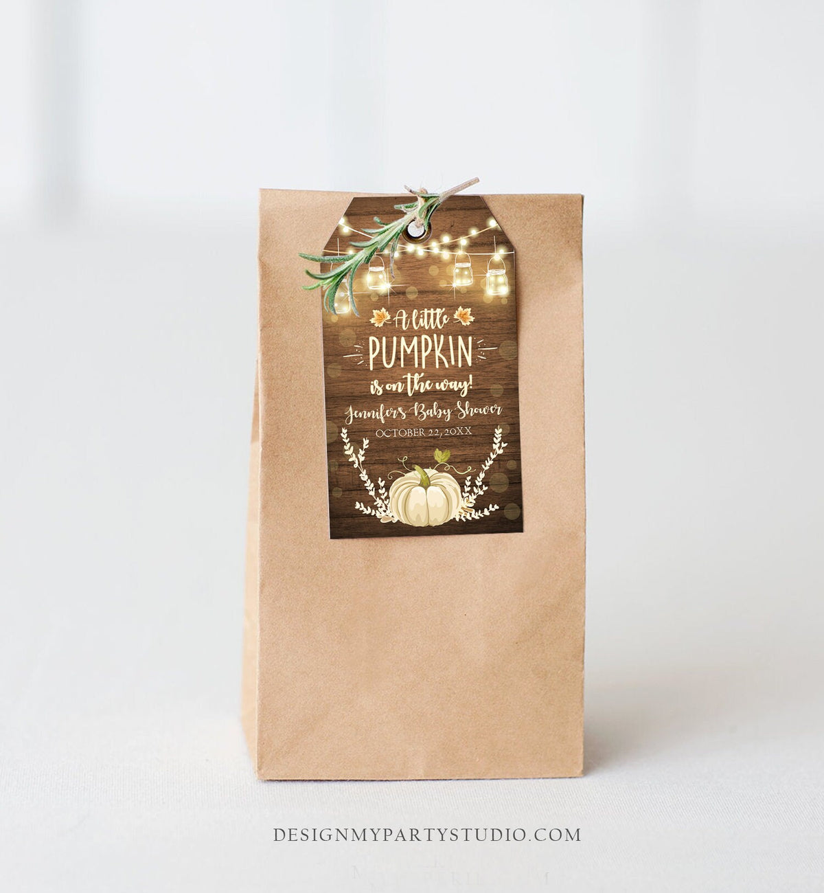 Editable Little Pumpkin Favor Tag Thank You Tag Birthday Baby Shower Rustic Wood Fall White Pumpkin Download Corjl Template Printable 0015