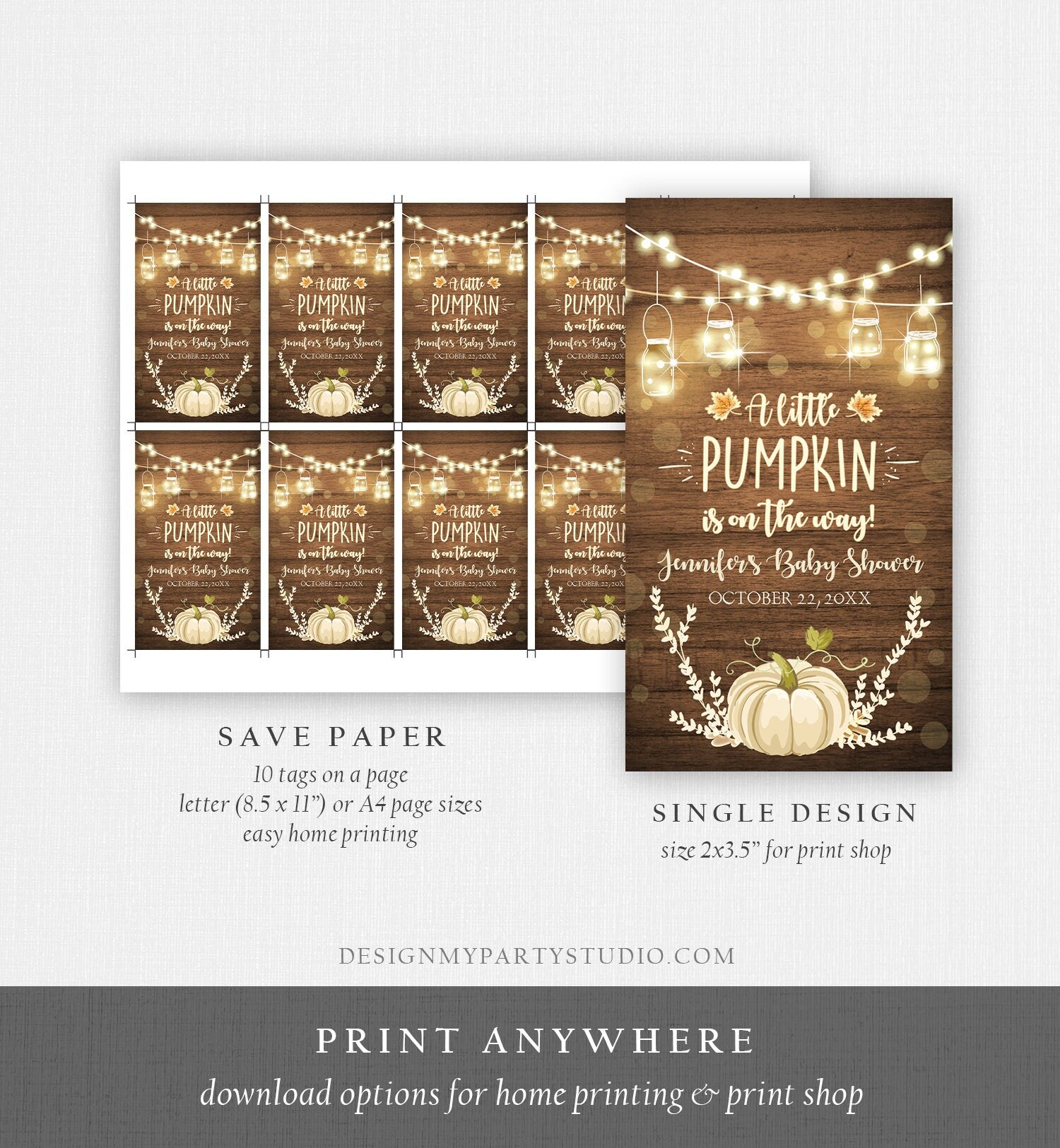 Editable Little Pumpkin Favor Tag Thank You Tag Birthday Baby Shower Rustic Wood Fall White Pumpkin Download Corjl Template Printable 0015