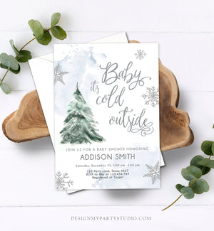 Editable Baby Its Cold Outside Baby Shower Invitation Winter Baby Shower Gender Neutral Snow Watercolor Tree Template Download Corjl 0363