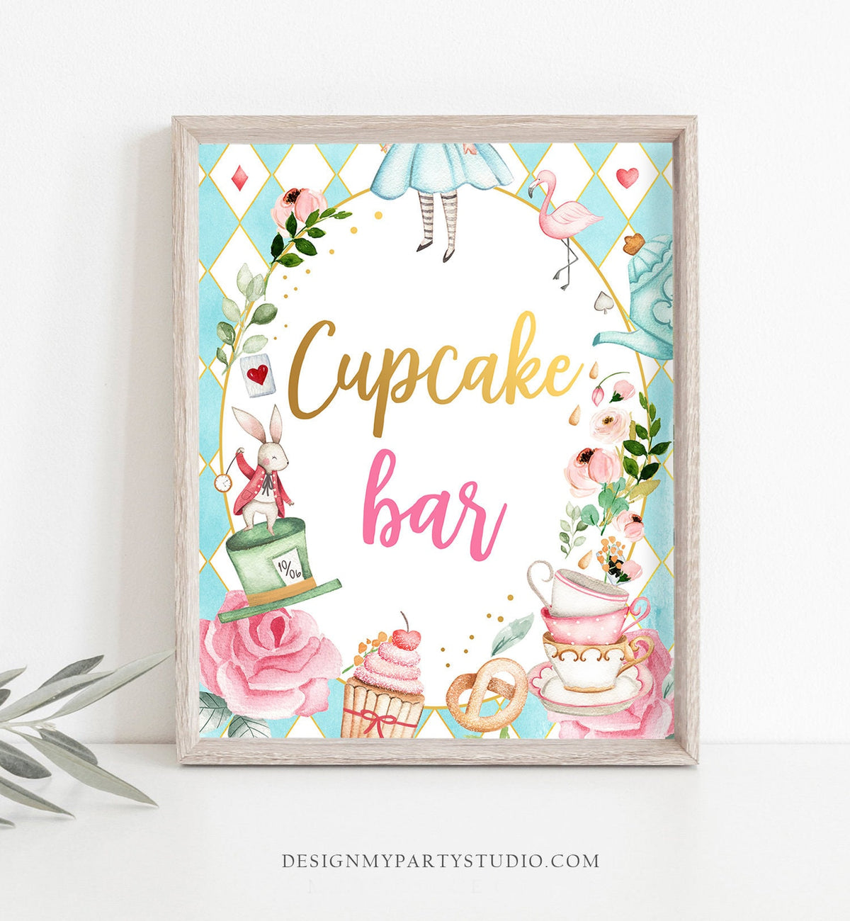 Cupcake Bar Sign Alice in Wonderland Party Decor Onederland Birthday Girl Table Sign Sweet Food Station Digital Download PRINTABLE 0350