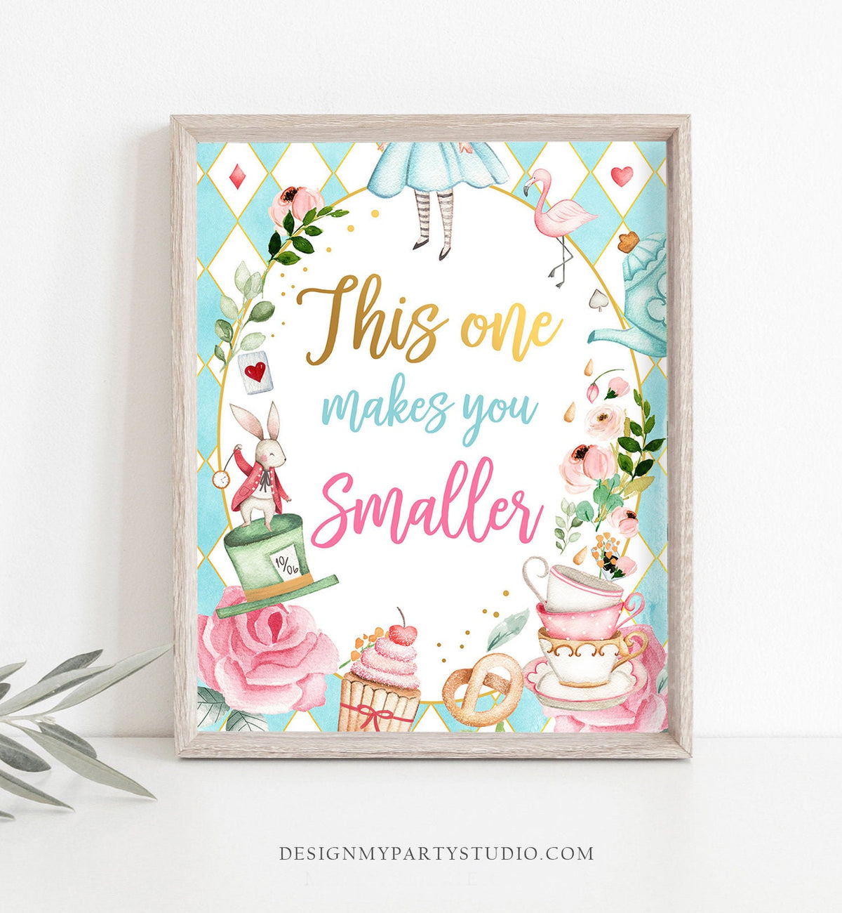 This One Makes You Smaller Sign Alice in Wonderland Party Decor Onederland Girl Birthday Table Sign Favors Digital Download PRINTABLE 0350