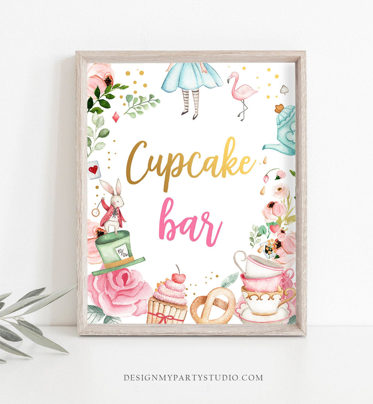 Cupcake Bar Sign Alice in Wonderland Party Decor Onederland Birthday Girl Table Sign Sweet Food Station Digital Download PRINTABLE 0350