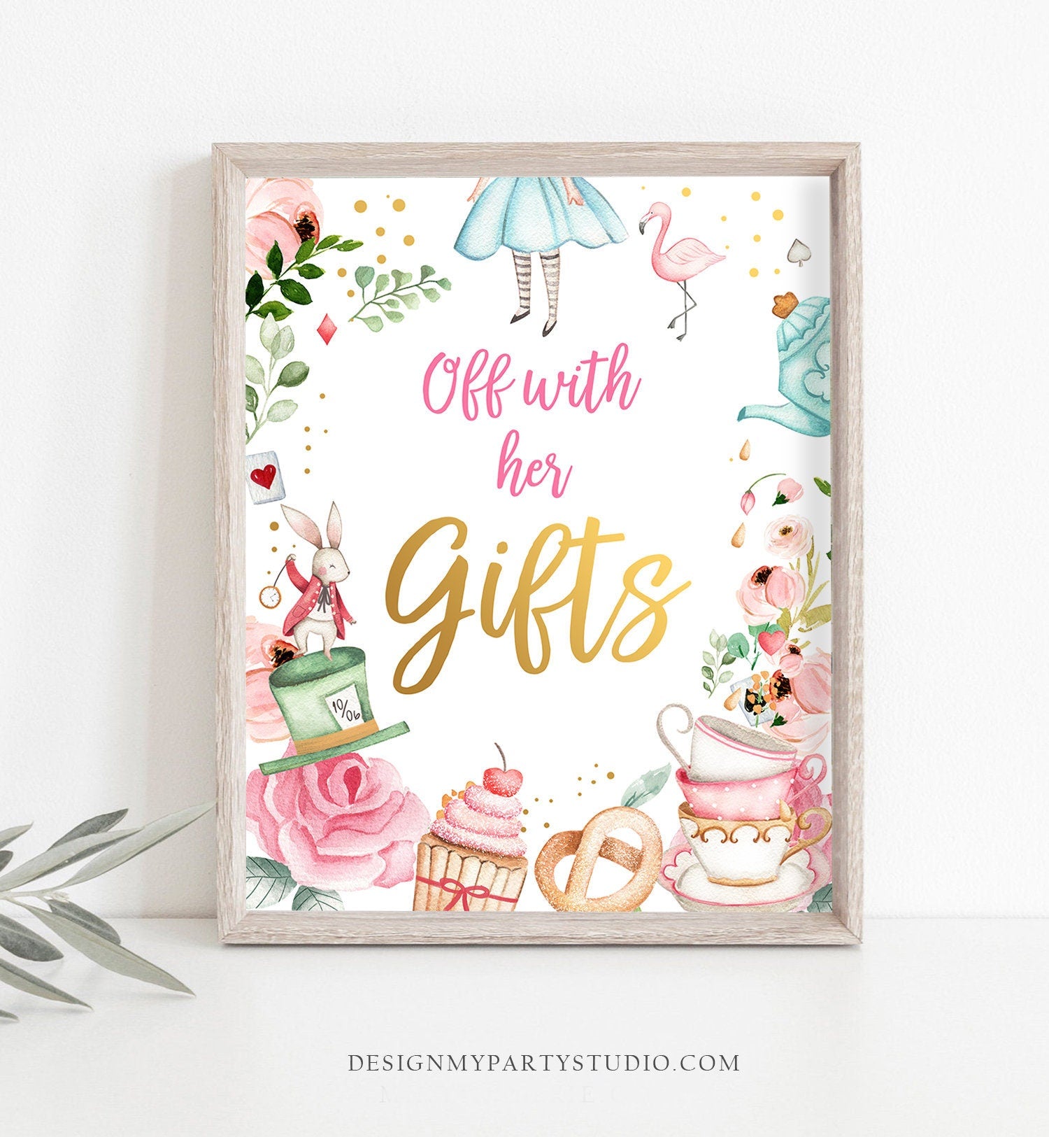 Off With Her Gifts Sign Alice in Wonderland Party Sign Decor