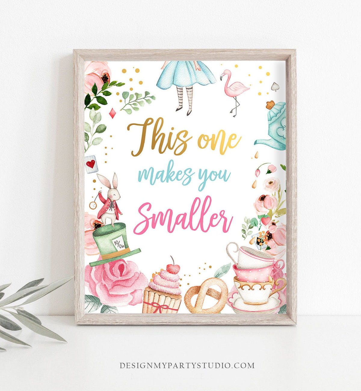 This One Makes You Smaller Sign Alice in Wonderland Party Decor Onederland Girl Birthday Table Sign Favors Digital Download PRINTABLE 0350