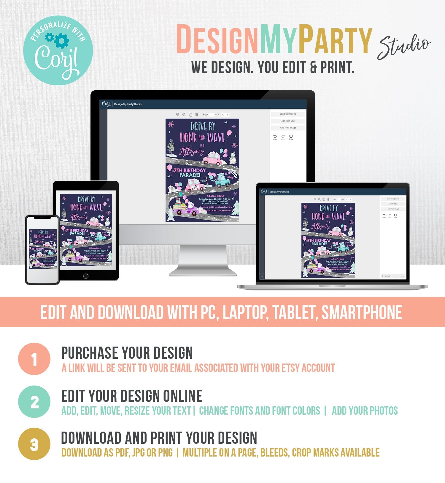 Editable Winter Drive By Birthday Invitation Parade Winter Onederland Virtual Party Invite Girl Pink Quarantine Download Digital Corjl 0333