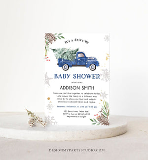 Editable Winter Drive By Baby Shower Invitation Blue Truck Boy Baby Shower Invite Quarantine Drive Through Tree Template Download Corjl 0356