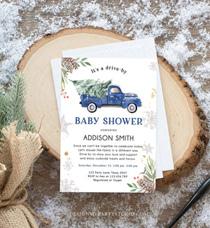 Editable Winter Drive By Baby Shower Invitation Blue Truck Boy Baby Shower Invite Quarantine Drive Through Tree Template Download Corjl 0356