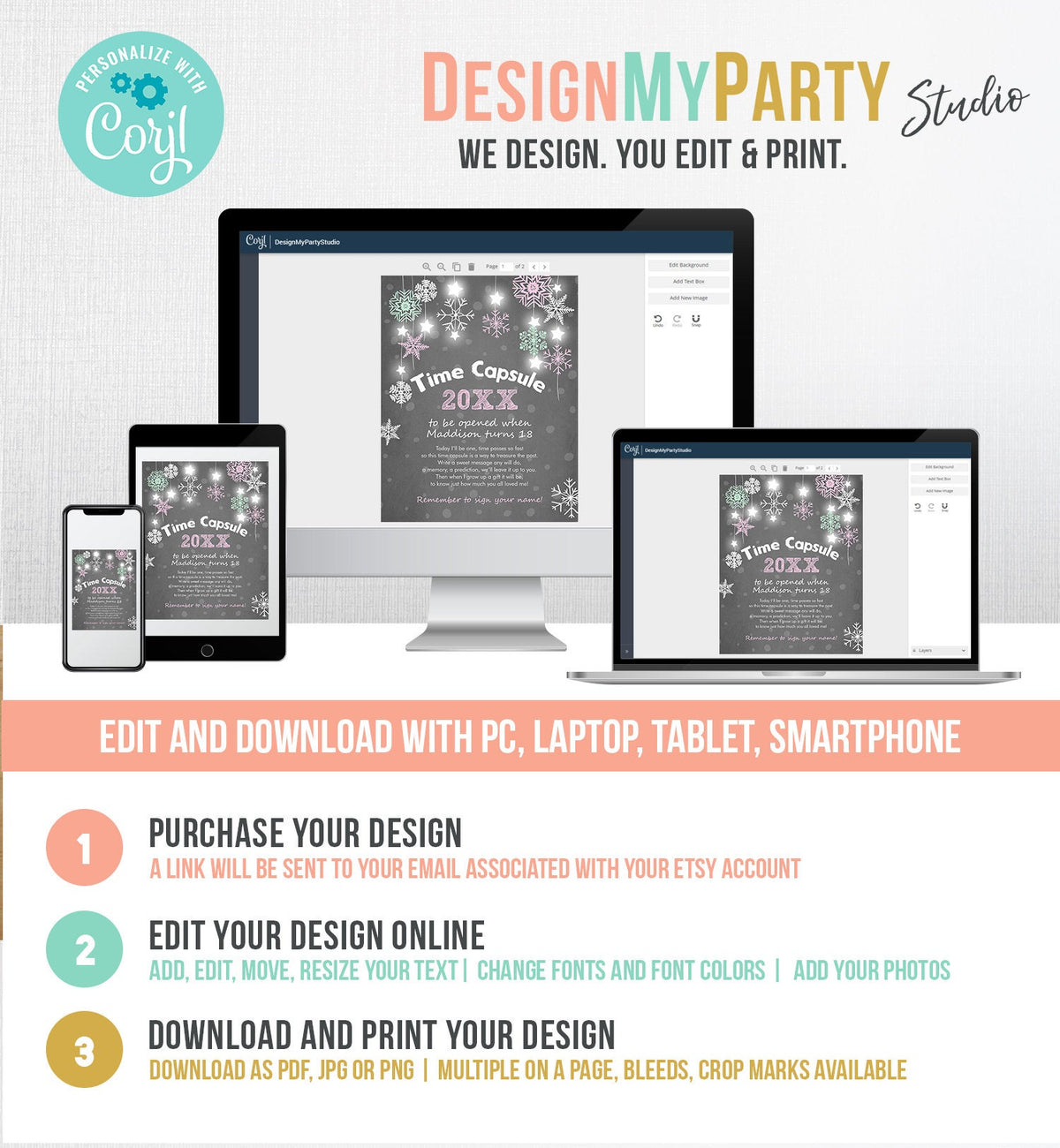 Editable Winter Onederland Time Capsule First Birthday Party Game Wonderland Girl Pink Snow Guestbook Download Corjl Template Printable 0057