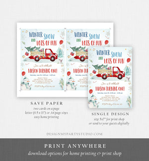 Editable Winter Truck Birthday Invitation Oh What Fun First Birthday One Red Truck Drive By Through Download Corjl Template Printable 0278