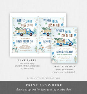 Editable Winter Truck Birthday Invitation Oh What Fun First Birthday One Blue Truck Drive By Through Download Corjl Template Printable 0278