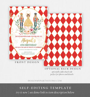 Editable Nutcracker Birthday Invitation Sugar Plum Fairy Holiday Party Christmas Ballet Nutcracker Download Printable Template Corjl 0352