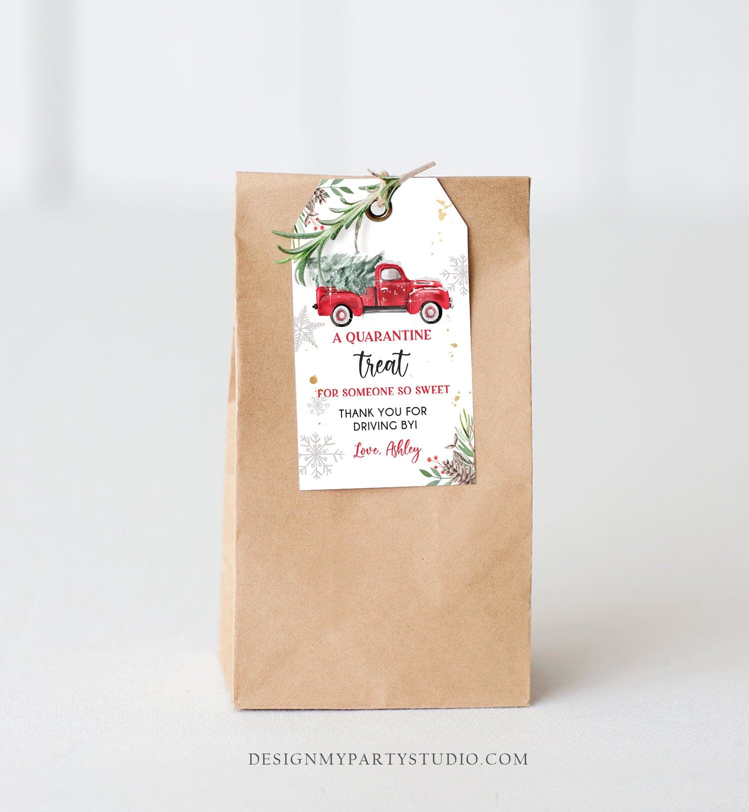 Editable Drive By Favor Tag Drive Through Baby Shower Bridal Shower Birthday Thank You Gift Quarantine Red Truck Winter Christmas Corjl 0356