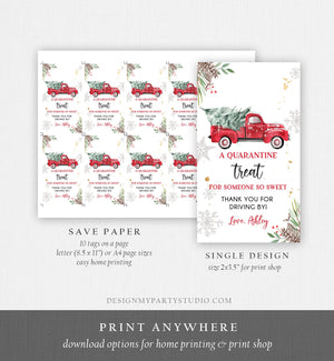 Editable Drive By Favor Tag Drive Through Baby Shower Bridal Shower Birthday Thank You Gift Quarantine Red Truck Winter Christmas Corjl 0356