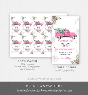 Editable Drive By Favor Tag Drive Through Baby Shower Bridal Birthday Thank You Gift Quarantine Pink Girl Truck Winter Christmas Corjl 0356