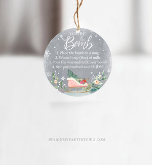 Editable Hot Chocolate Bomb Tags Bomb Instructions Sleigh Cocoa Favor Tags Winter Christmas You're The Bomb Pink Gold Digital PRINTABLE 0353