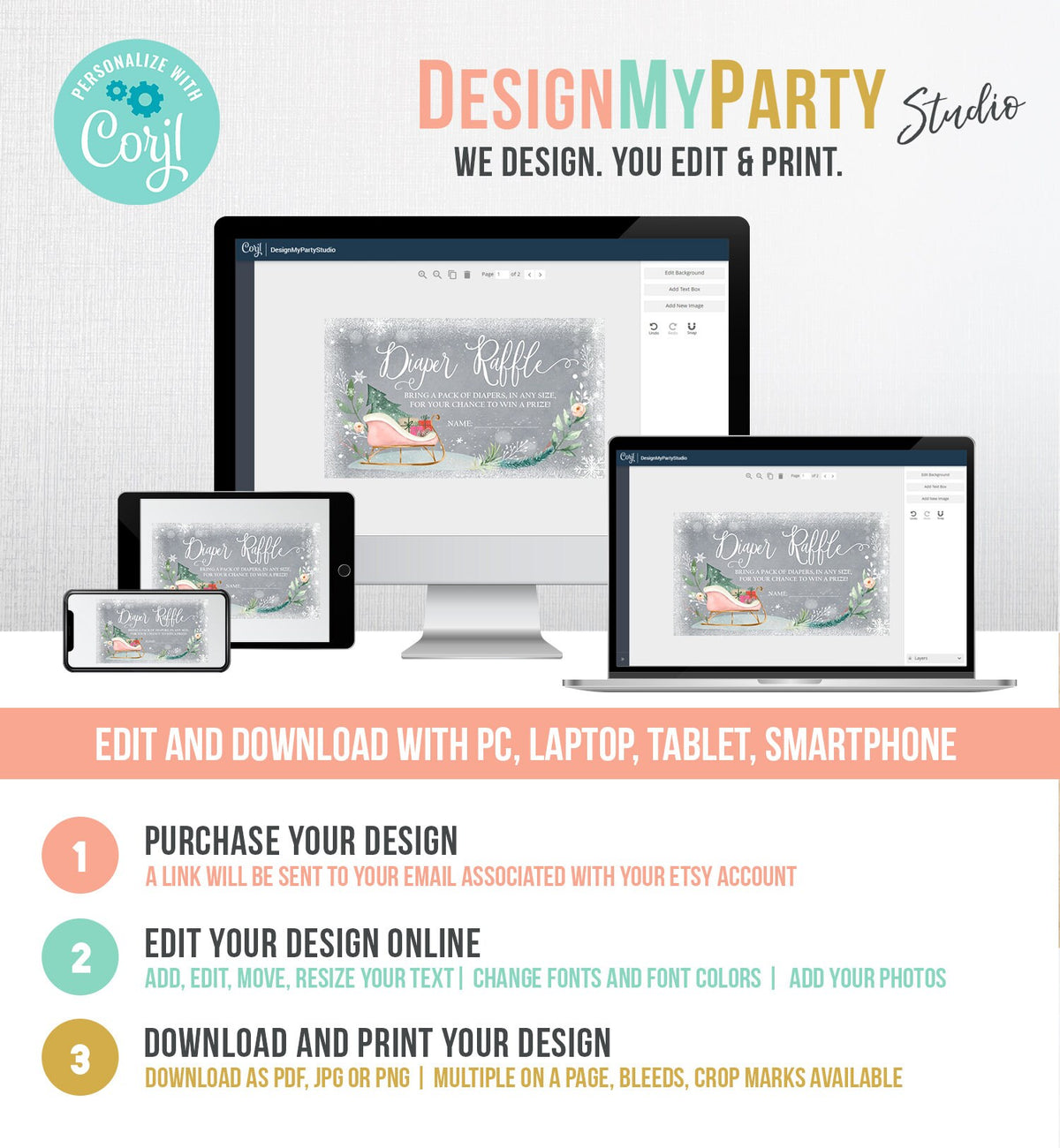 Editable Winter Diaper Raffle Ticket Its Cold Outside Baby shower Diaper Game Sleigh Diaper Ticket Shower Game Template PRINTABLE Corjl 0353