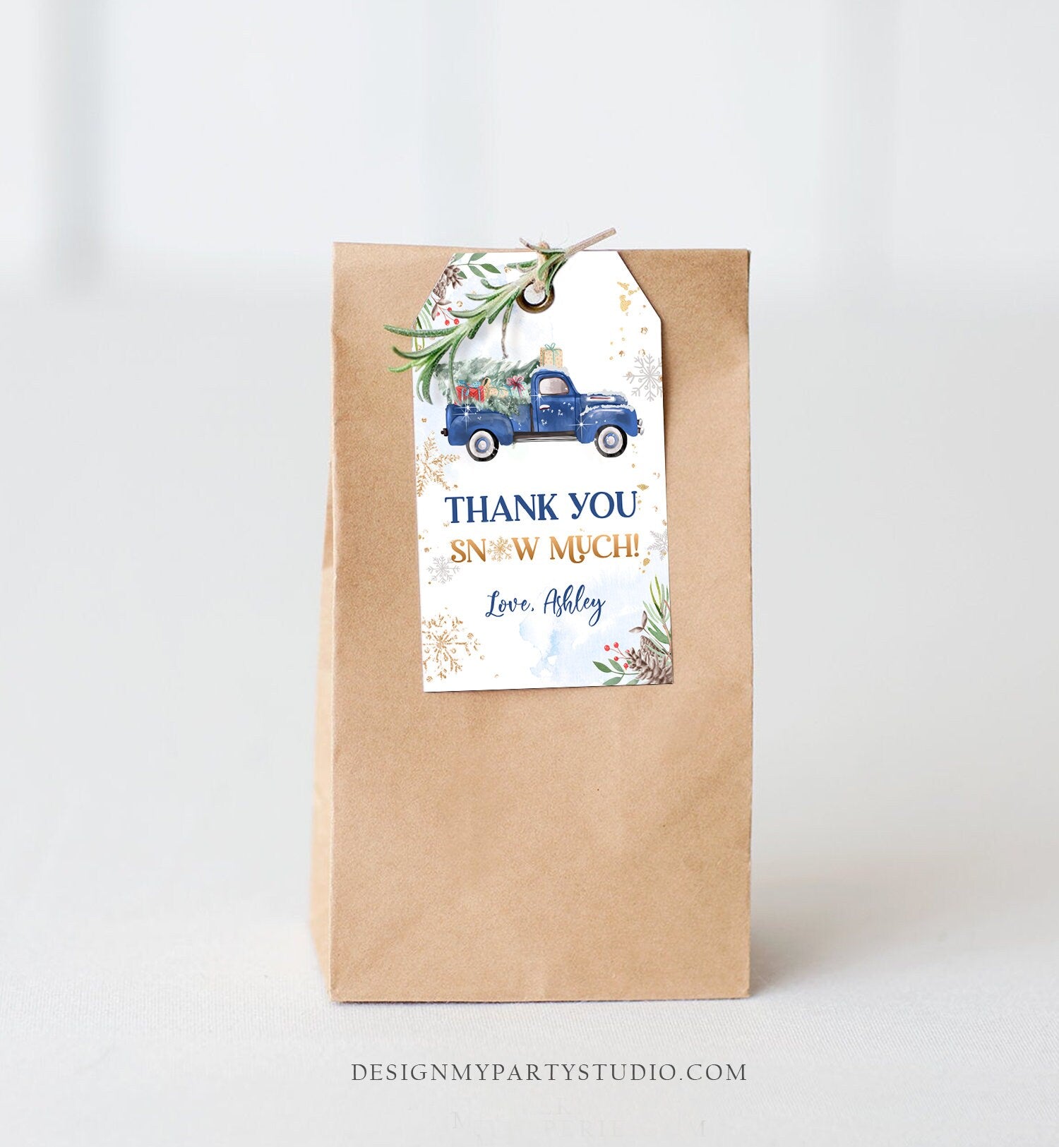 Editable Blue Truck Winter Favor Tag Holiday Christmas Thank You Snow Much Baby Shower Bridal Shower Birthday Gift Tag Corjl Printable 0356