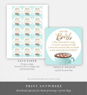 Editable Hot Chocolate Bomb Tags Bomb Instructions Cookies and Cocoa Favor Tags Winter Christmas You're The Bomb Blue Digital PRINTABLE 0353