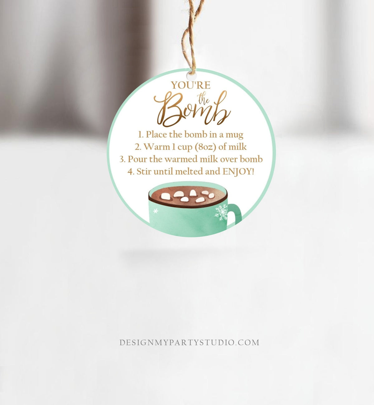 Editable Hot Chocolate Bomb Tags Bomb Instructions Cookies and Cocoa Favor Tag Winter Christmas You&#39;re The Bomb Green Digital PRINTABLE 0353