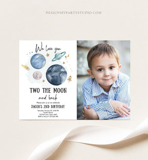 Editable Two the Moon 2nd Birthday Invitation Space Astronaut Love you to the Moon Galaxy Download Printable Template Digital Corjl 0357
