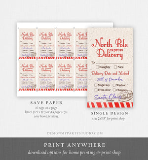 Editable North Pole Delivery Tag Personalized Christmas Tags Holiday Labels Santa Gift Tags Xmas Download Printable Template Corjl 0443