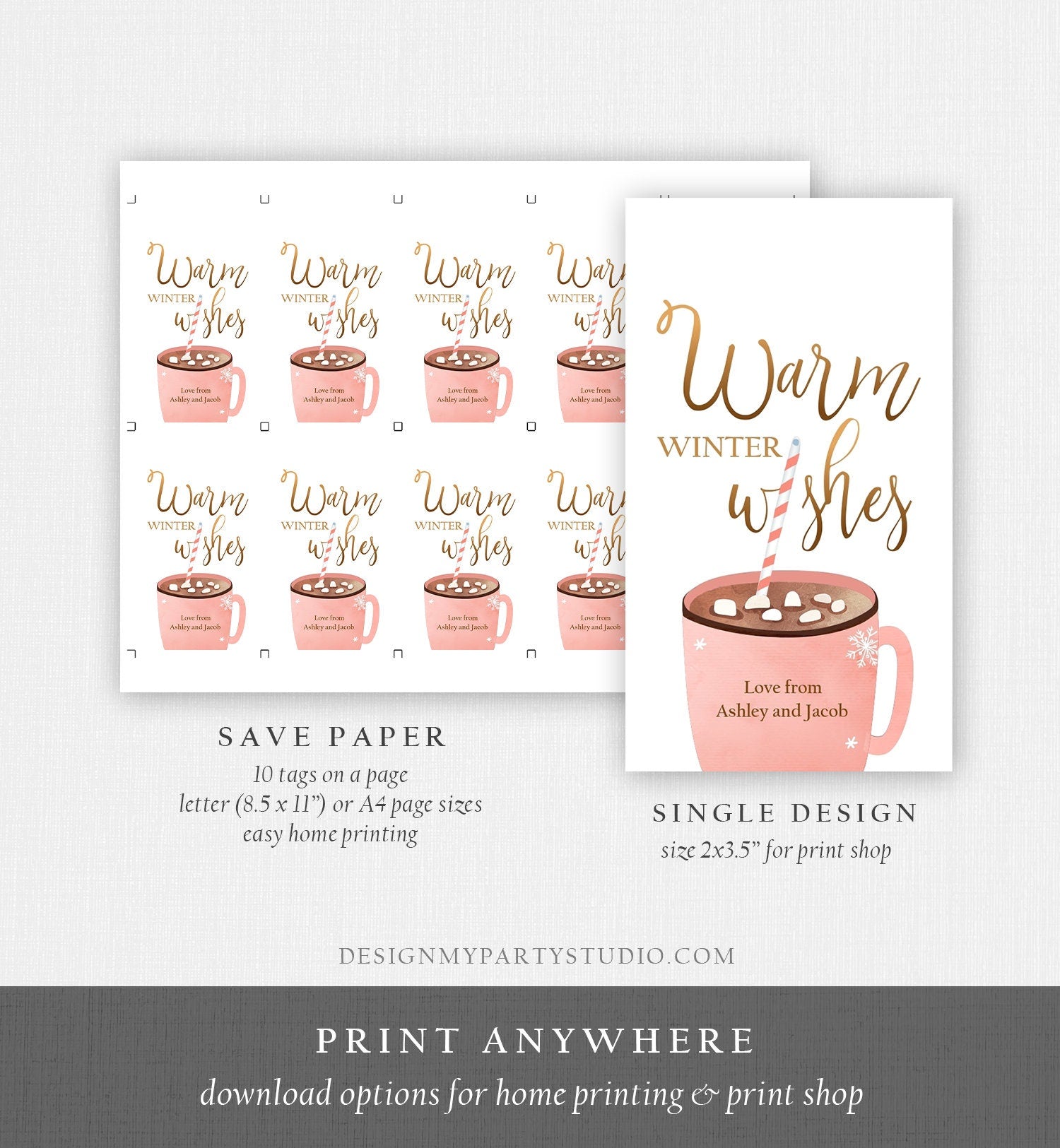 Editable Warm Wishes Tag Personalized Christmas Tag Hot Cocoa Tag Holiday Gift Tag Hot Chocolate Tag Download Printable Template Corjl 0353