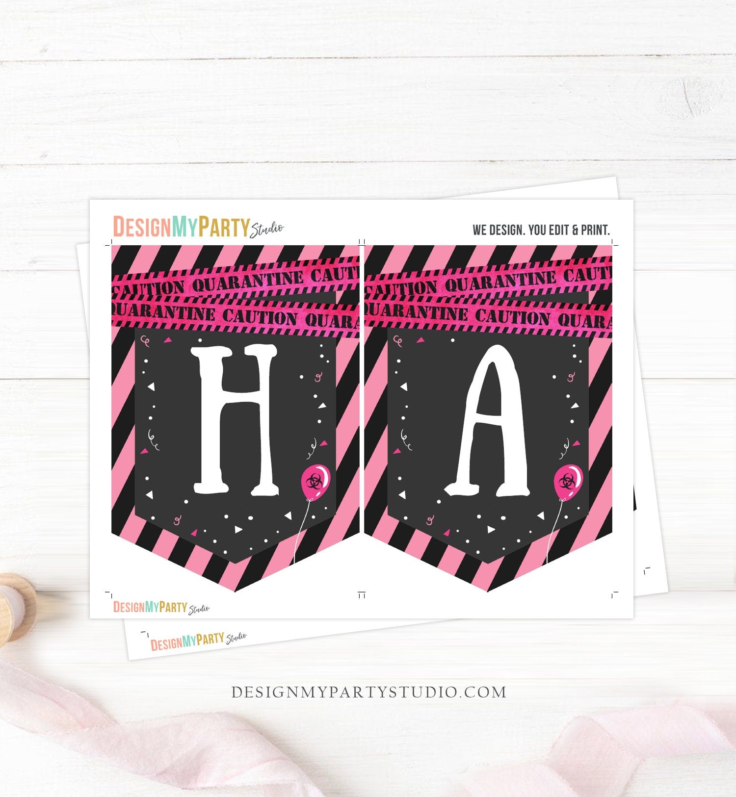 Quarantine Happy Birthday Banner Girl Birthday Banner Pink Drive By Through Social Distancing Decorations Download PRINTABLE DIY 0334