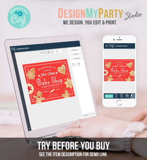 Editable Holiday Cookie Exchange Party Invitation Mrs. Claus Bake Shop Cookie Christmas Red Invite Download Printable Template Corjl 0360