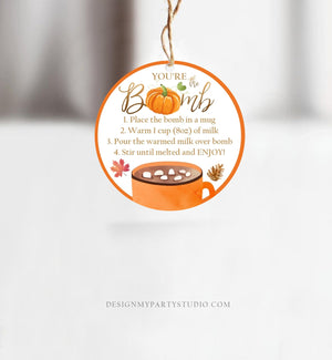 Editable Fall Hot Chocolate Bomb Tags Bomb Instructions Thanksgiving Pumpkin Orange Favor Tags You're The Bomb Tag Digital PRINTABLE 0353