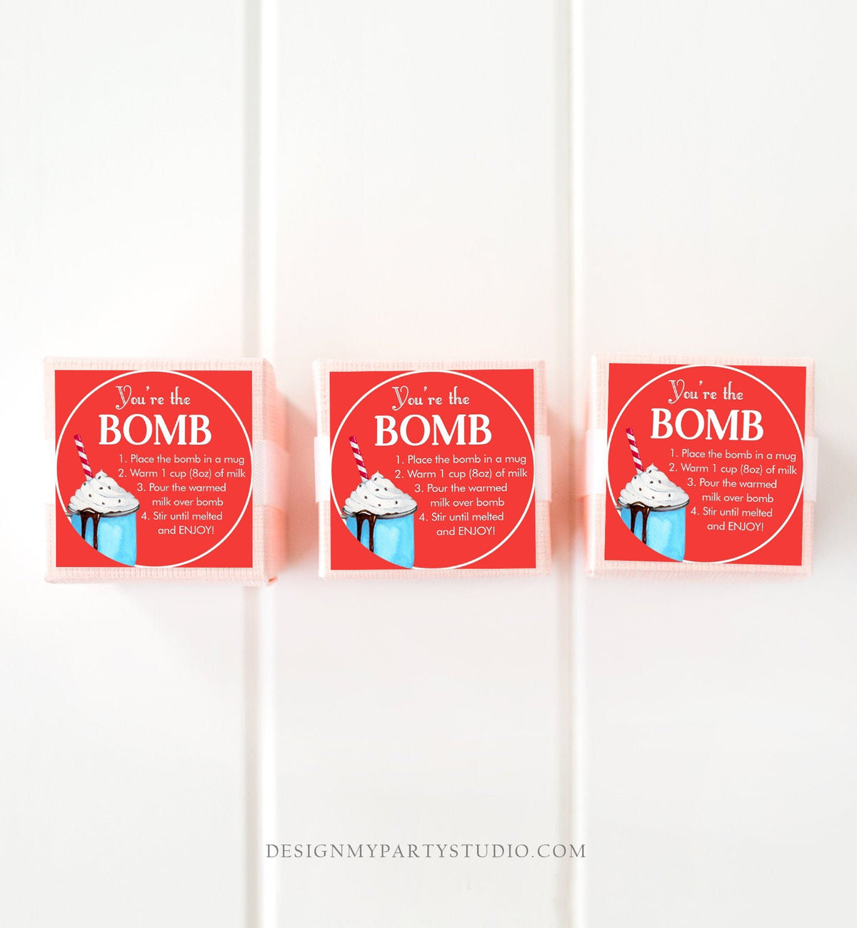 Editable Hot Chocolate Bomb Tags Bomb Instructions Cookies and Cocoa Favor Tags Winter Christmas You&#39;re The Bomb Red Digital PRINTABLE 0360