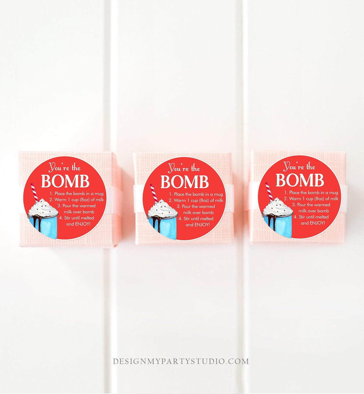 Editable Hot Chocolate Bomb Tags Bomb Instructions Cookies and Cocoa Favor Tags Winter Christmas You&#39;re The Bomb Red Digital PRINTABLE 0360