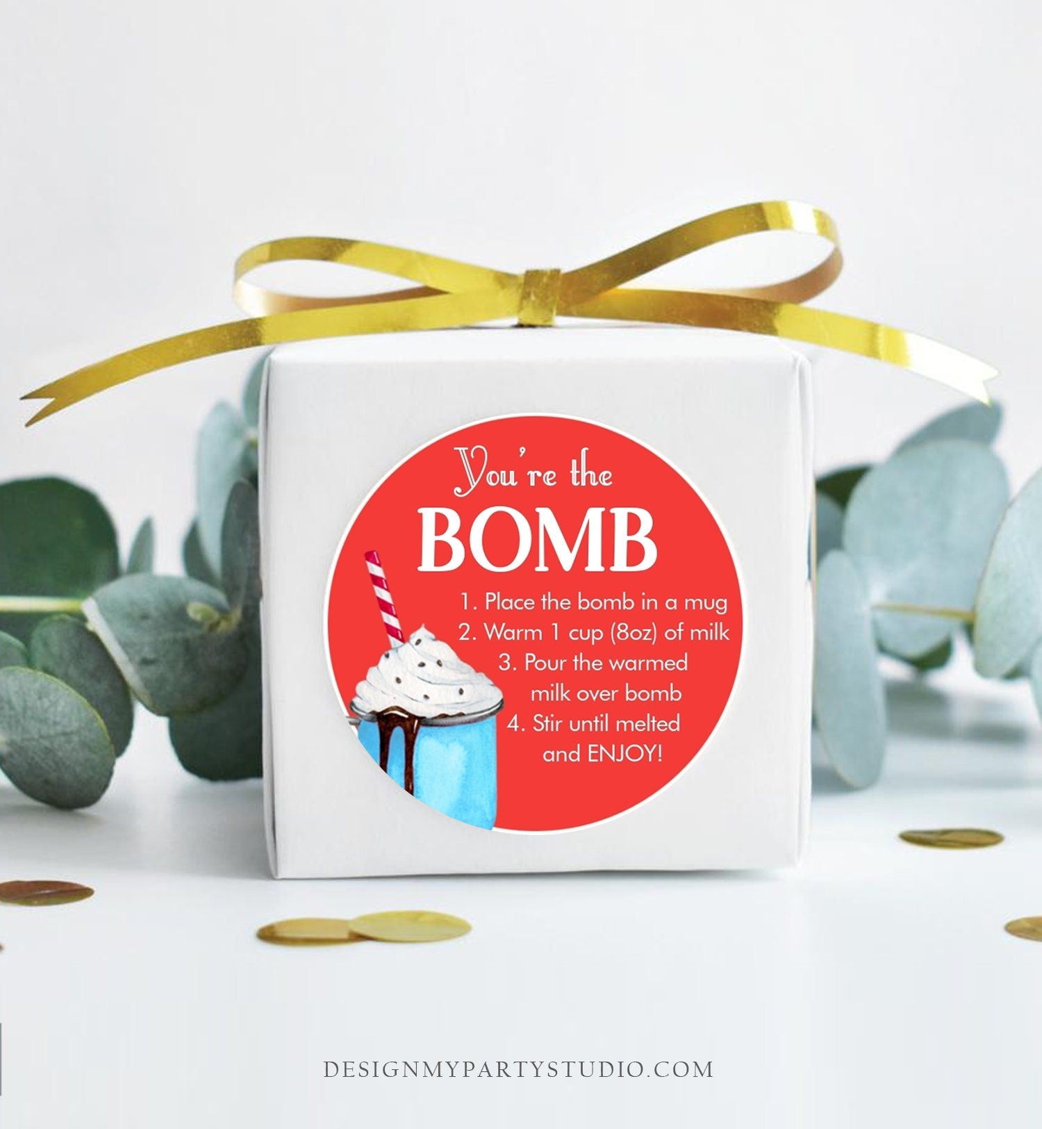 Editable Hot Chocolate Bomb Tags Bomb Instructions Cookies and Cocoa Favor Tags Winter Christmas You're The Bomb Red Digital PRINTABLE 0360