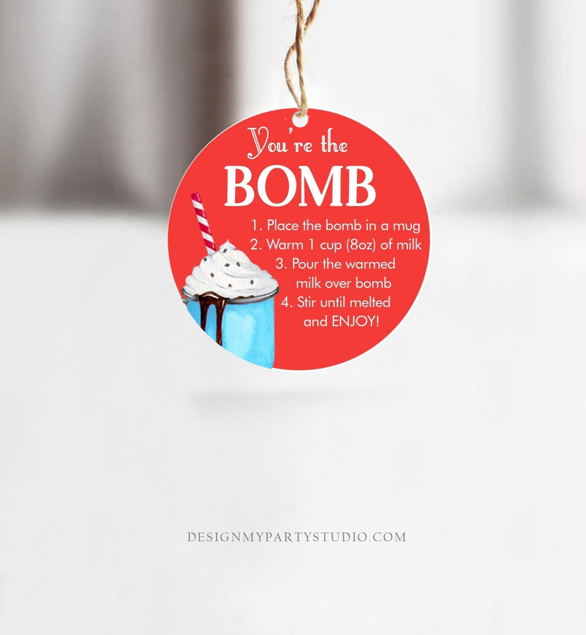 Editable Hot Chocolate Bomb Tags Bomb Instructions Cookies and Cocoa Favor Tags Winter Christmas You're The Bomb Red Digital PRINTABLE 0360