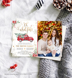 Editable Oh What Fun! Holiday Party Christmas Party Invitation Red Truck Tree Winter Birthday Personalized Printable Template Corjl 0356