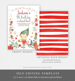 Editable Christmas Birthday Party Invitation Elf Birthday Invite Winter Best Time of The Year Boy Elf Party Printable Template DIY 0358