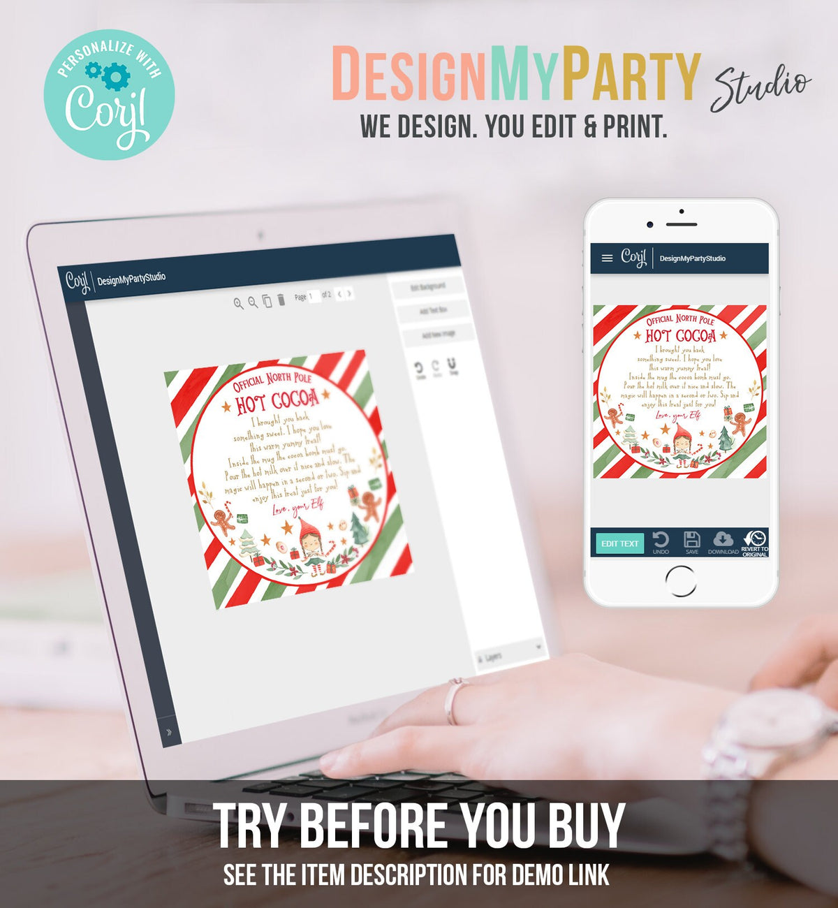 Editable Elf Hot Chocolate Bomb Tags Bomb Instructions Cocoa Favor Tags Elf Party Christmas Visit North Pole Birthday Digital PRINTABLE 0358