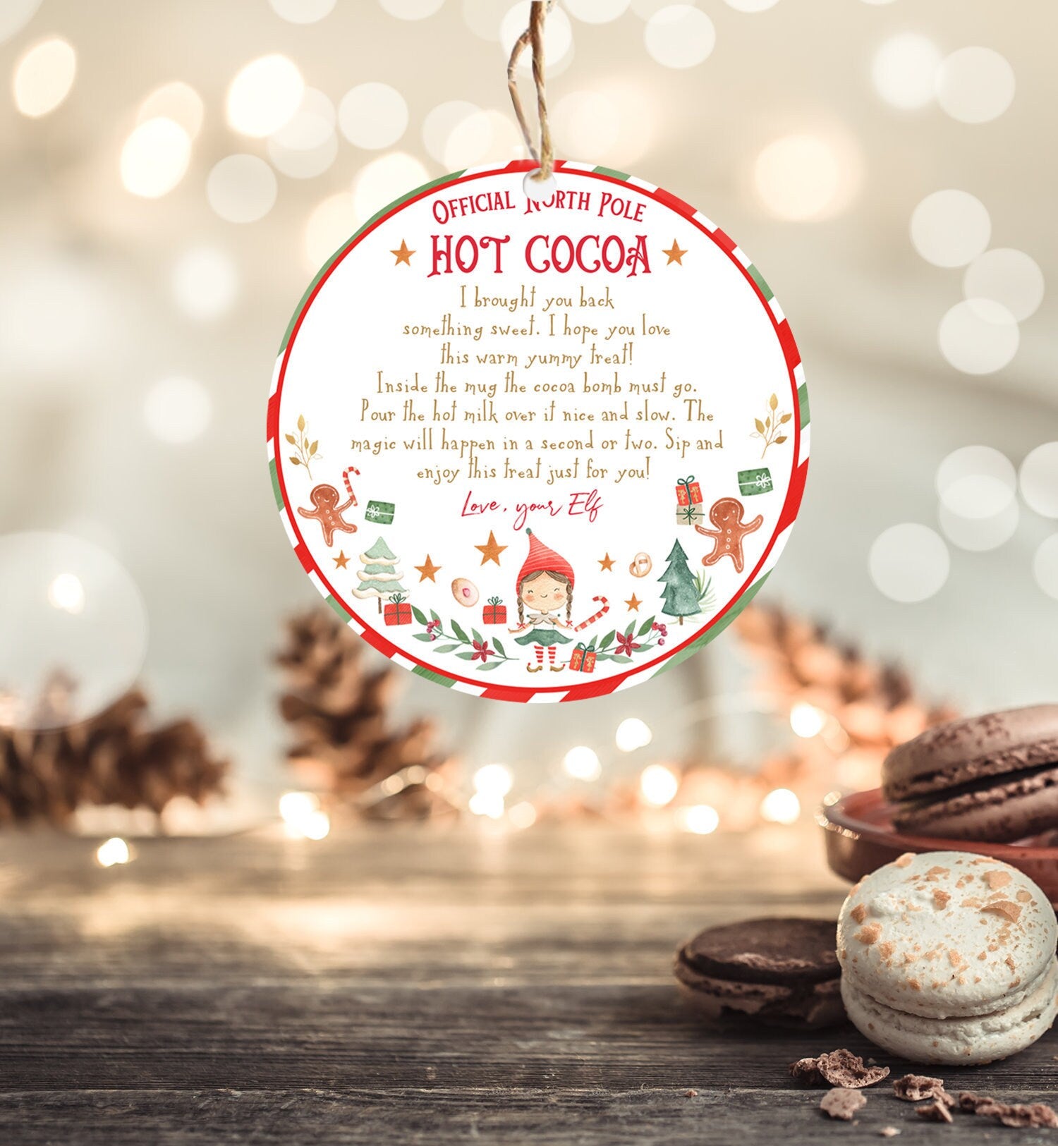 Editable Elf Hot Chocolate Bomb Tags Bomb Instructions Cocoa Favor Tags Elf Party Christmas Visit North Pole Birthday Digital PRINTABLE 0358
