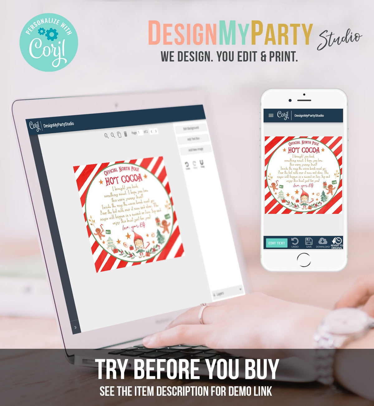 Editable Elf Hot Chocolate Bomb Tags Bomb Instructions Cocoa Favor Tags Elf Party Christmas Visit North Pole Birthday Digital PRINTABLE 0358