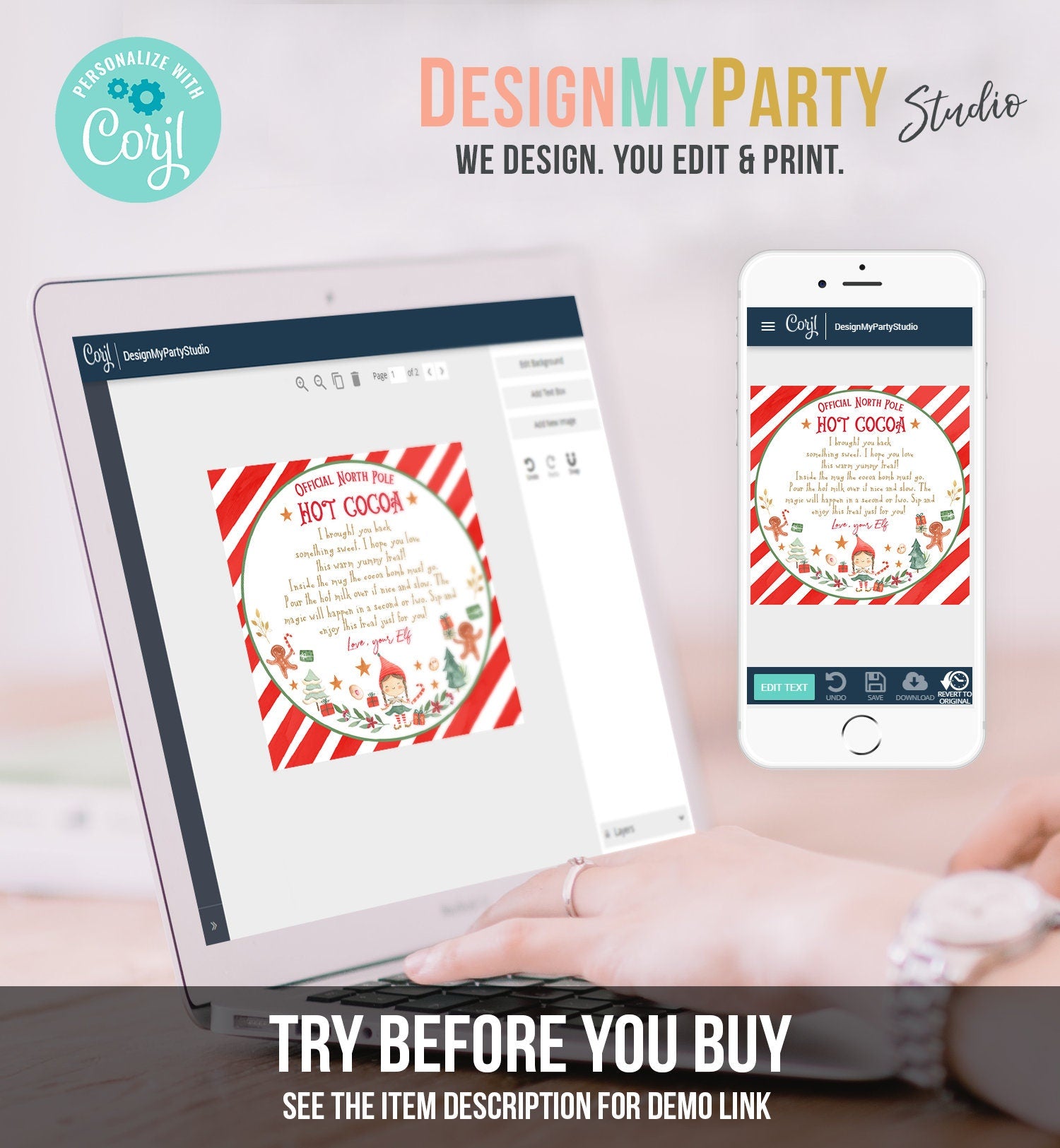 Editable Elf Hot Chocolate Bomb Tags Bomb Instructions Cocoa Favor Tags Elf Party Christmas Visit North Pole Birthday Digital PRINTABLE 0358