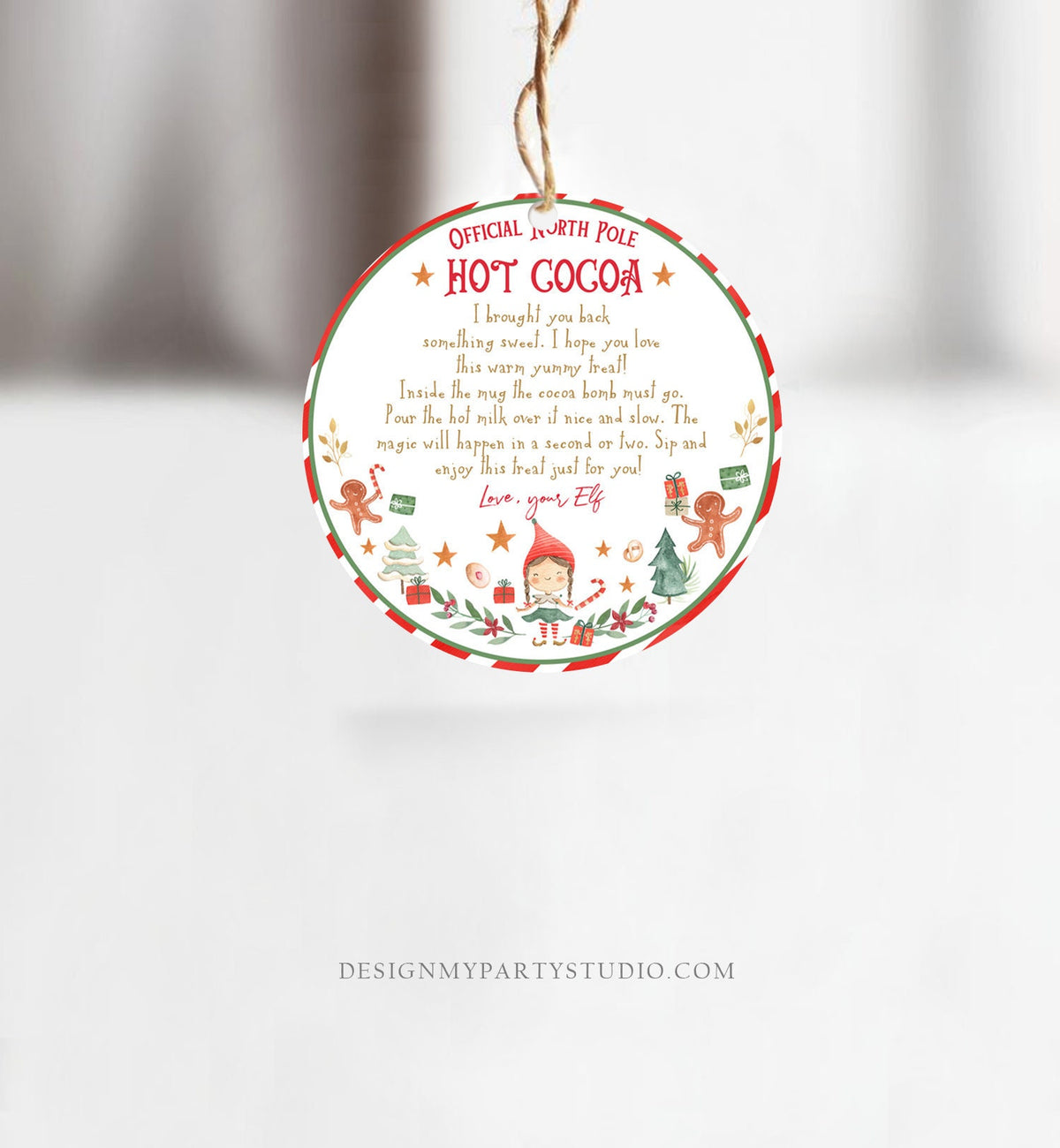 Editable Elf Hot Chocolate Bomb Tags Bomb Instructions Cocoa Favor Tags Elf Party Christmas Visit North Pole Birthday Digital PRINTABLE 0358