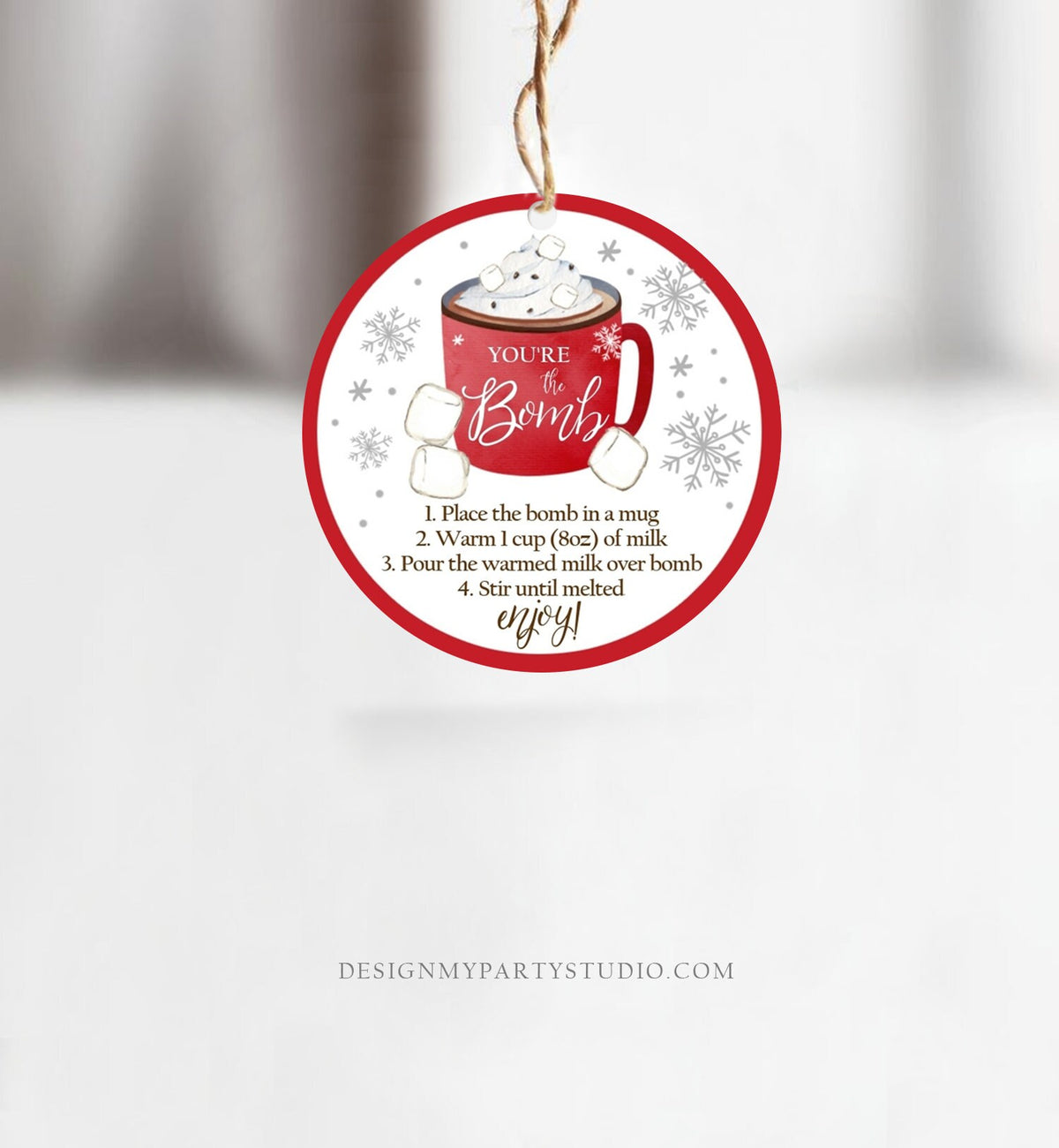 Editable Hot Chocolate Bomb Tags Bomb Instructions Cookies and Cocoa Favor Tags Winter Christmas You&#39;re The Bomb Digital PRINTABLE 0353