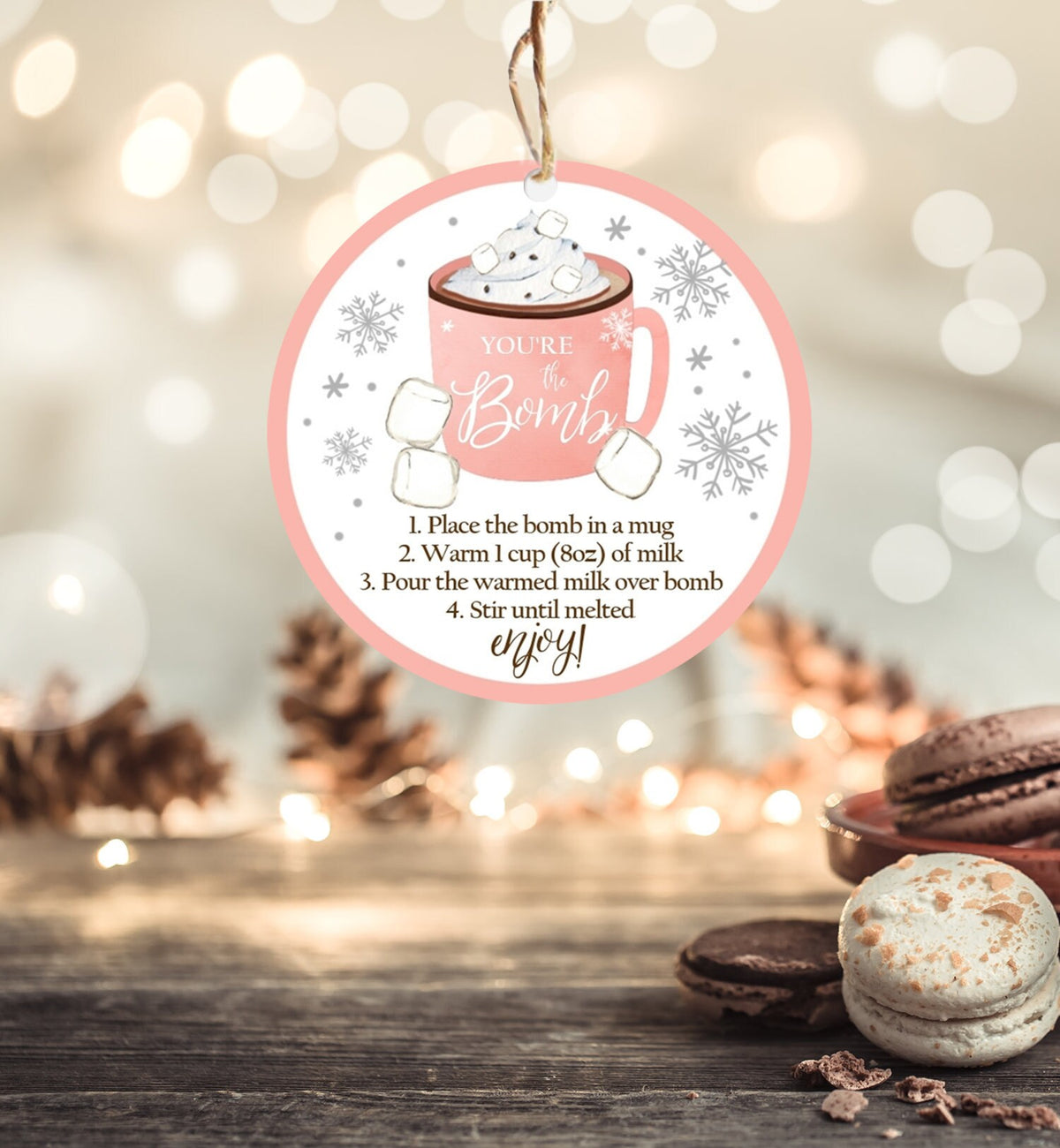 Editable Hot Chocolate Bomb Tags Bomb Instructions Cookies and Cocoa Favor Tags Winter Christmas You're The Bomb Digital PRINTABLE 0353