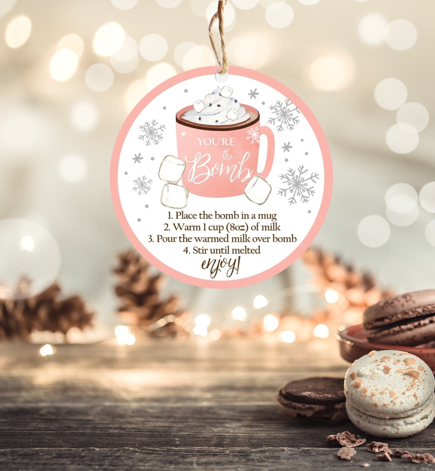 Editable Hot Chocolate Bomb Tags Bomb Instructions Cookies and Cocoa Favor Tags Winter Christmas You're The Bomb Digital PRINTABLE 0353