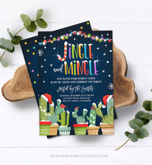 Editable Jingle Mingle Invitation Christmas Fiesta Cocktail Party Cactus Mexican Holiday Feliz Navidad Digital Printable Corjl Template 0273
