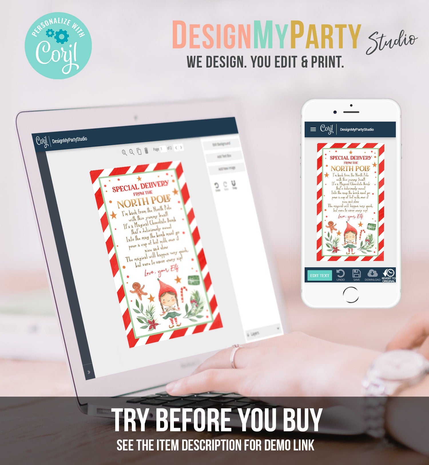 Editable Elf Hot Chocolate Bomb Tags Bomb Instructions Hot Cocoa Favor Tags Elf Arrival Christmas Gift North Pole Printable Template 0358