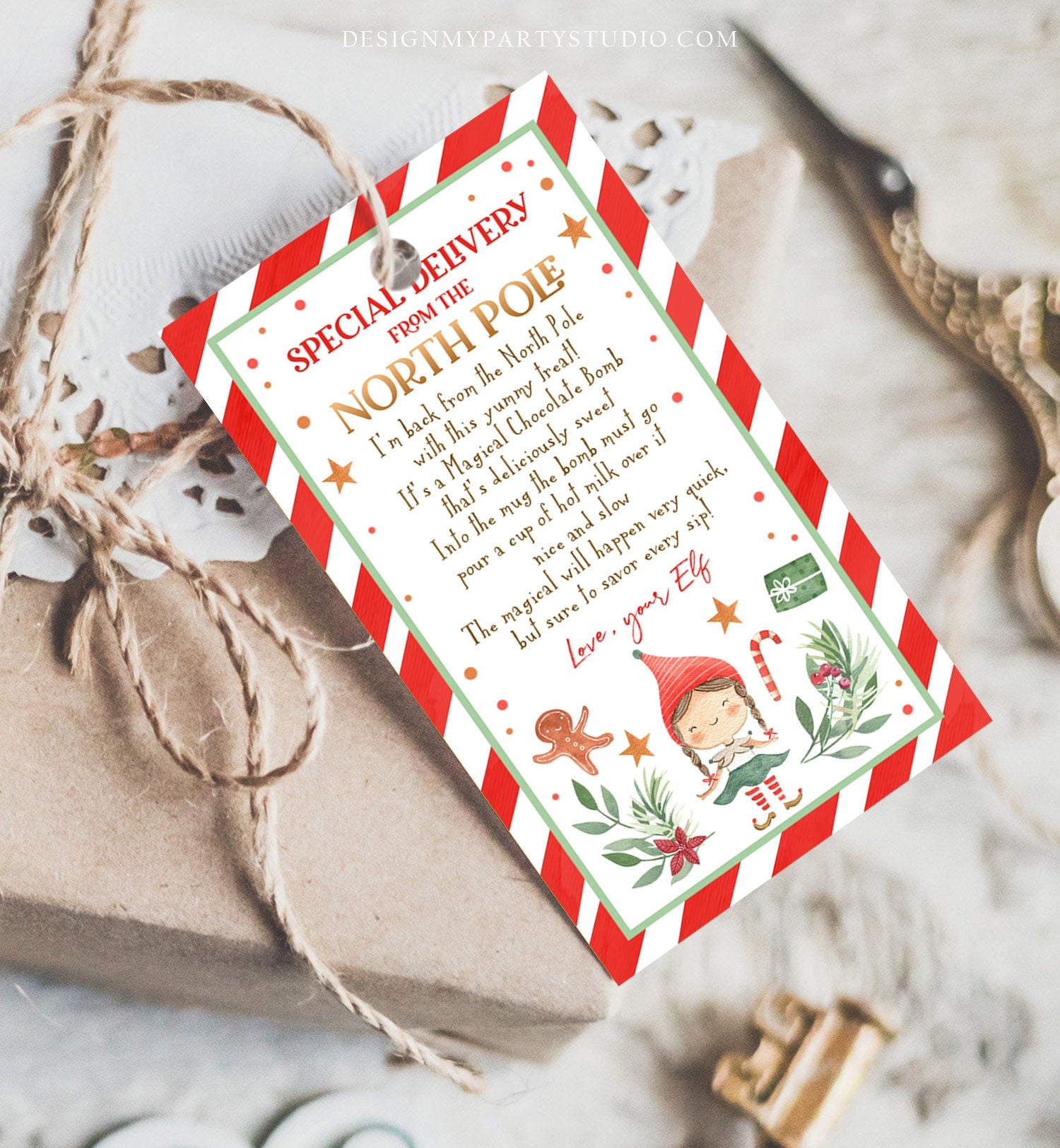 Editable Elf Hot Chocolate Bomb Tags Bomb Instructions Hot Cocoa Favor Tags Elf Arrival Christmas Gift North Pole Printable Template 0358
