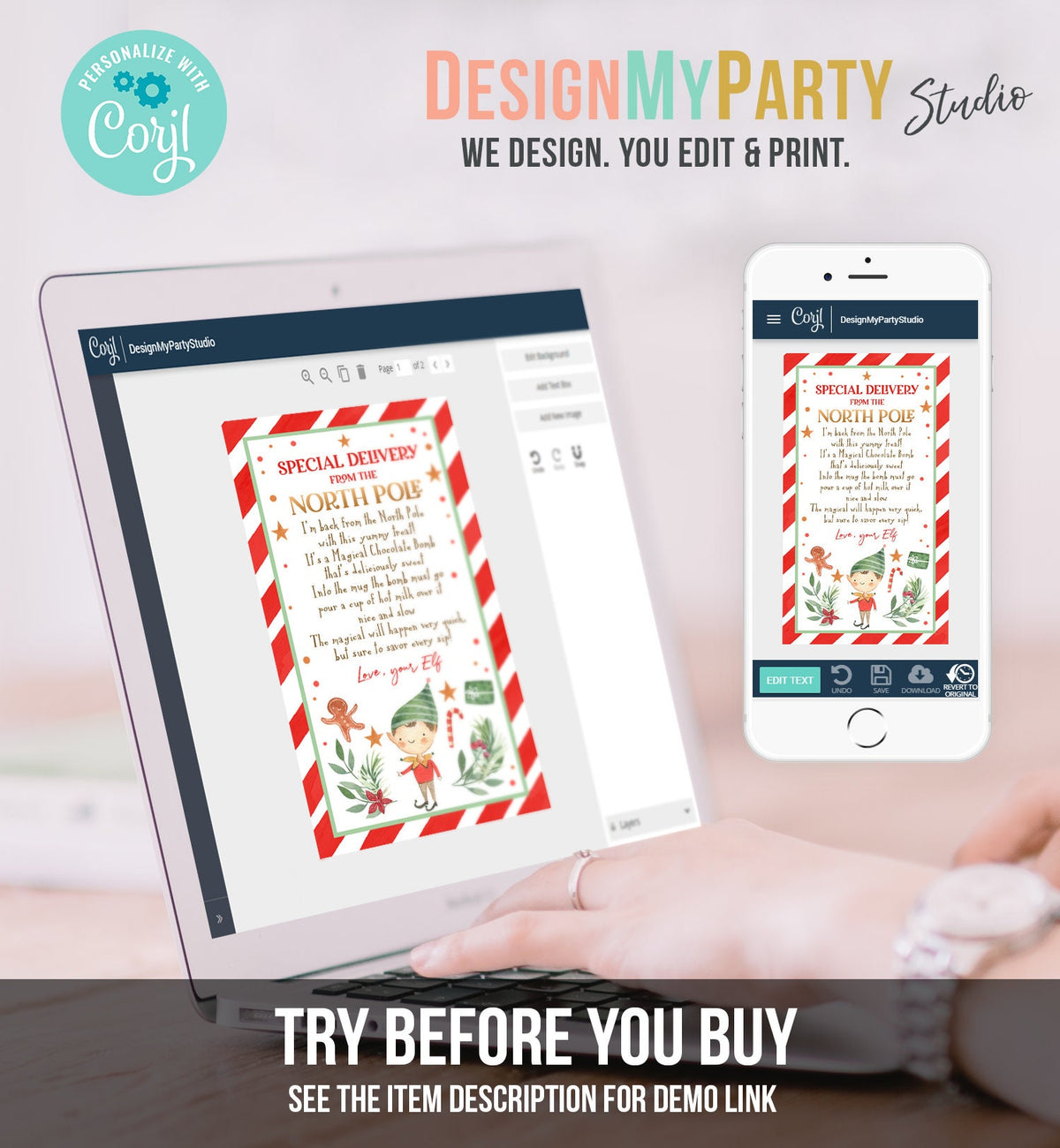 Editable Elf Hot Chocolate Bomb Tags Bomb Instructions Hot Cocoa Favor Tags Elf Arrival Christmas Gift North Pole Printable Template 0358